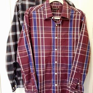(2) BANANA REPUBLIC Plaid Button Down Shirts Medium Men's Red Black Maroon Blue